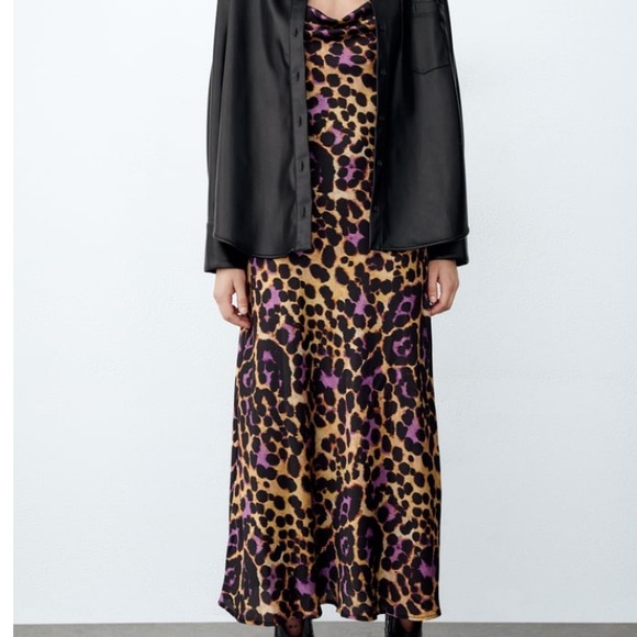 Brand new ZARA Satin Effect Leopard Print Midi Slip Dress - Picture 3 of 9